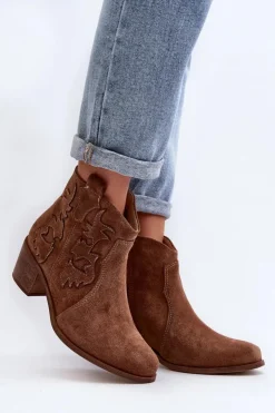 Hot Zazoo 3426 Damskie Zamszowe Botki Kowbojki Brązowe