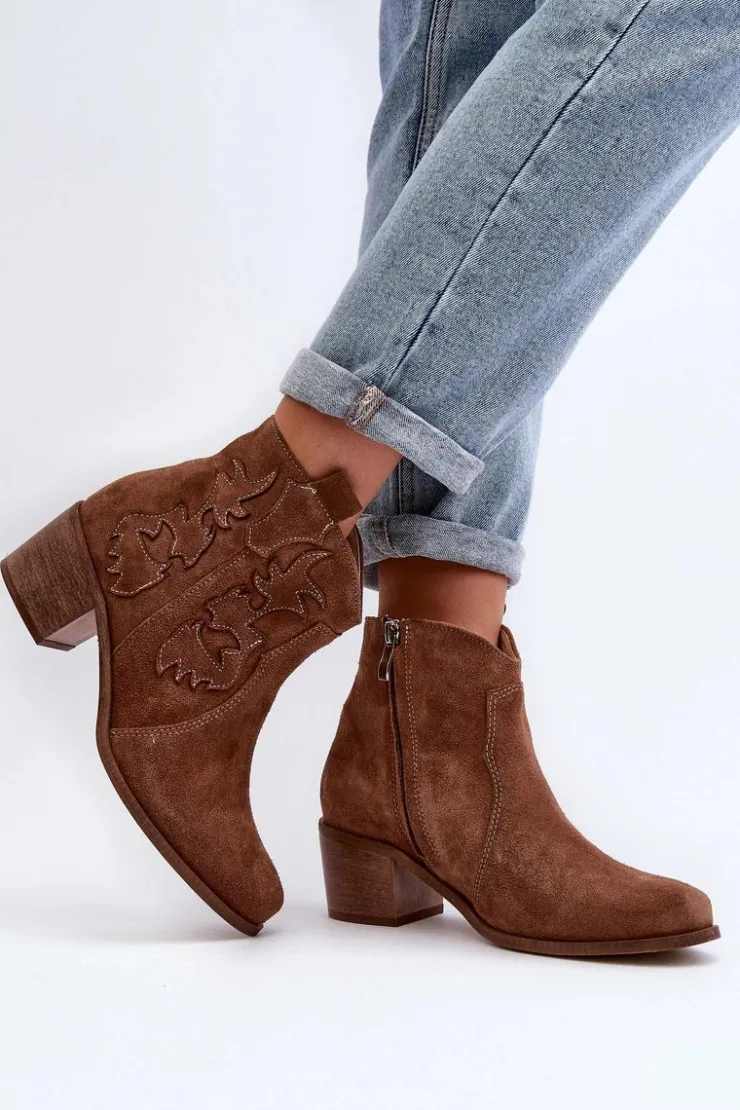 Hot Zazoo 3426 Damskie Zamszowe Botki Kowbojki Brązowe