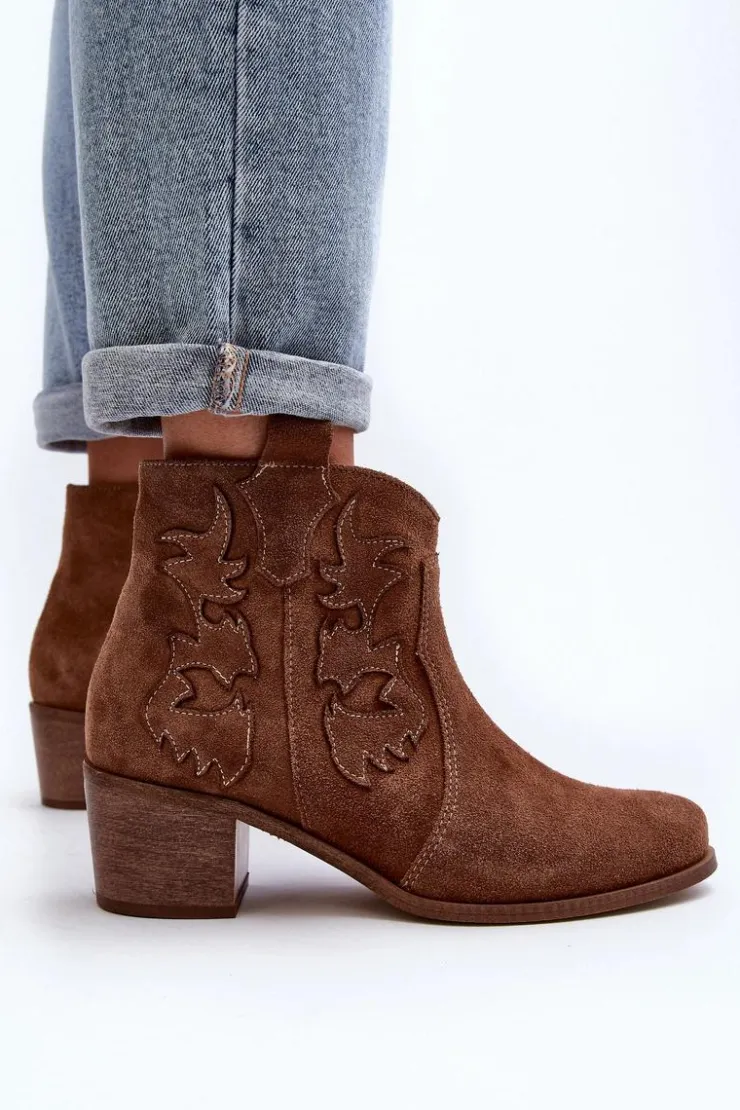 Hot Zazoo 3426 Damskie Zamszowe Botki Kowbojki Brązowe