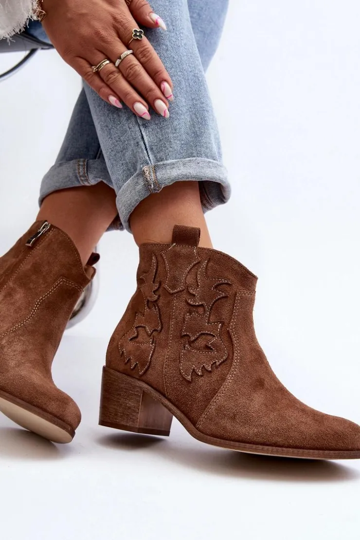 Hot Zazoo 3426 Damskie Zamszowe Botki Kowbojki Brązowe