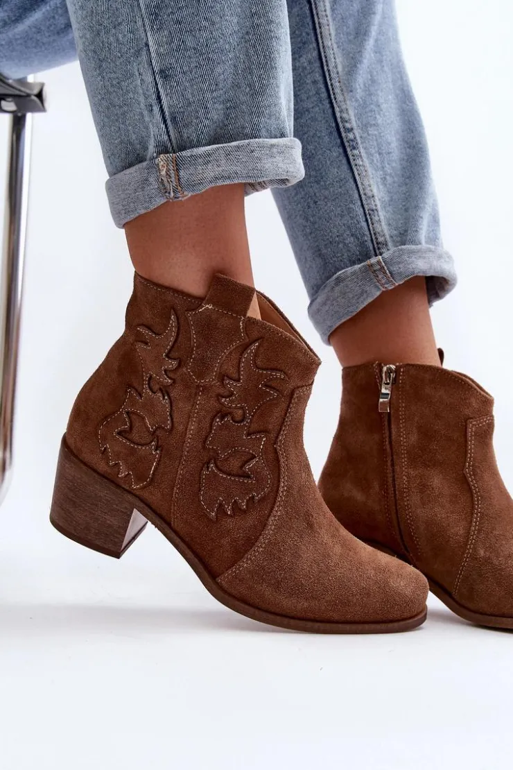 Hot Zazoo 3426 Damskie Zamszowe Botki Kowbojki Brązowe