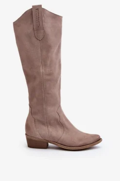 Zazoo Kozaki Wiosenne|Kozaki Przed Kolano*3427 Damskie Zamszowe Kozaki Kowbojki Cappuccino
