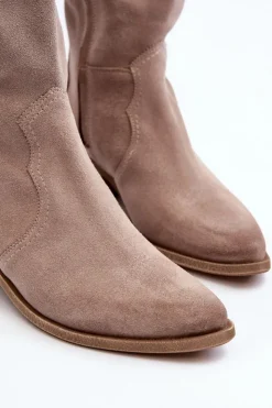 Zazoo Kozaki Wiosenne|Kozaki Przed Kolano*3427 Damskie Zamszowe Kozaki Kowbojki Cappuccino