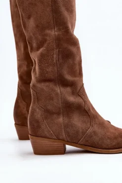 Zazoo Kozaki Wiosenne|Kozaki Przed Kolano*3427 Damskie Zamszowe Kozaki Kowbojki Brązowe