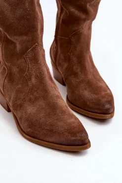 Zazoo Kozaki Wiosenne|Kozaki Przed Kolano*3427 Damskie Zamszowe Kozaki Kowbojki Brązowe