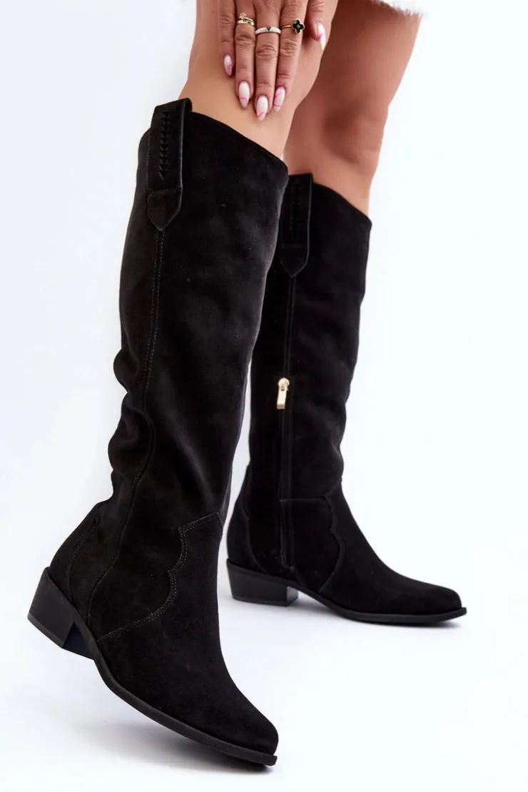 Sale Zazoo 3427 Damskie Zamszowe Kozaki Kowbojki Czarne