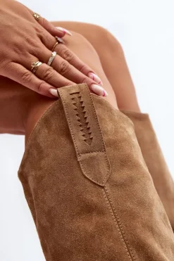 Damskie Zazoo 3427 Damskie Zamszowe Kozaki Kowbojki Beżowe