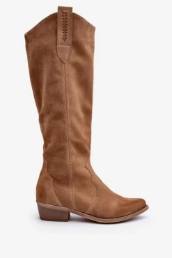 Damskie Zazoo 3427 Damskie Zamszowe Kozaki Kowbojki Beżowe