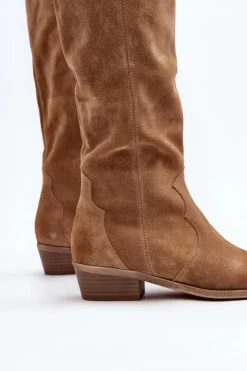 Damskie Zazoo 3427 Damskie Zamszowe Kozaki Kowbojki Beżowe