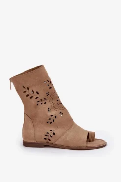 Damskie Boto Zazoo 3437 Damskie Zamszowe Sandały Z Cholewką Na Zamek Beżowe