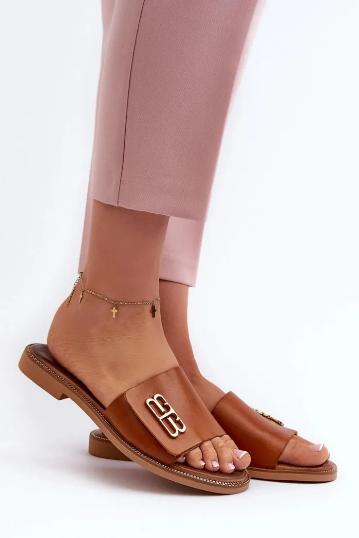 Zazoo Klapki Damskie Klasyczne*40384 Eleganckie Skórzane Klapki Damskie Brązowe