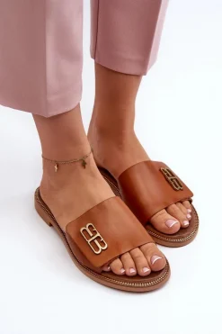 Zazoo Klapki Damskie Klasyczne*40384 Eleganckie Skórzane Klapki Damskie Brązowe