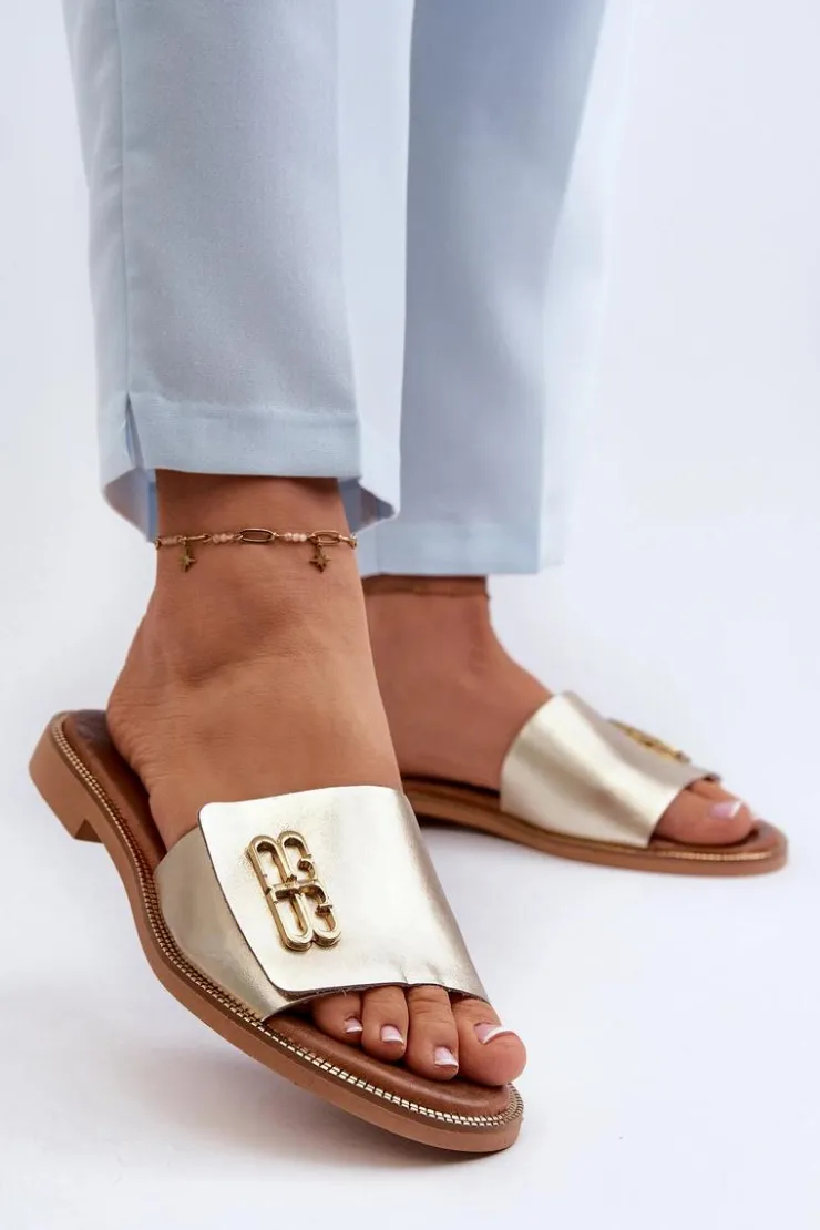 Hot Zazoo 40384 Eleganckie Skórzane Klapki Damskie Złote Złoty