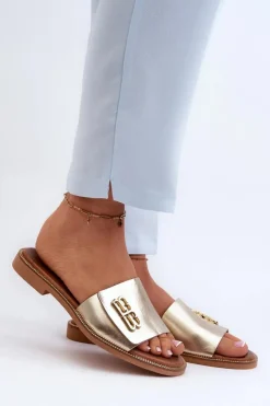 Hot Zazoo 40384 Eleganckie Skórzane Klapki Damskie Złote Złoty