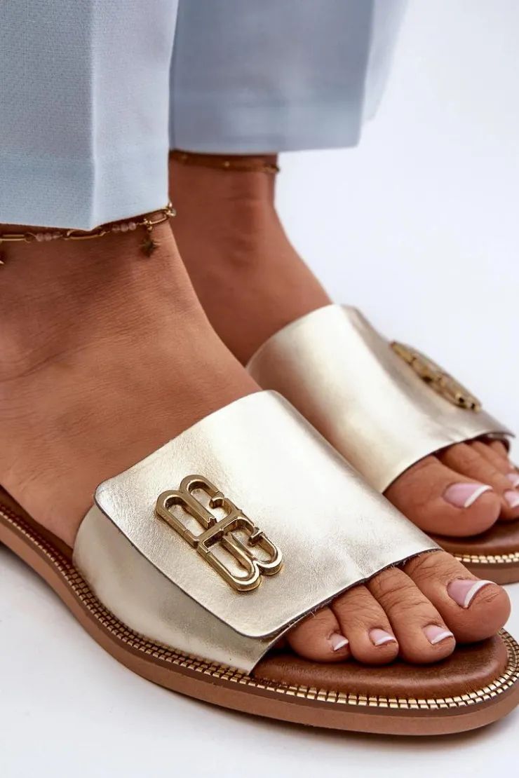 Hot Zazoo 40384 Eleganckie Skórzane Klapki Damskie Złote Złoty