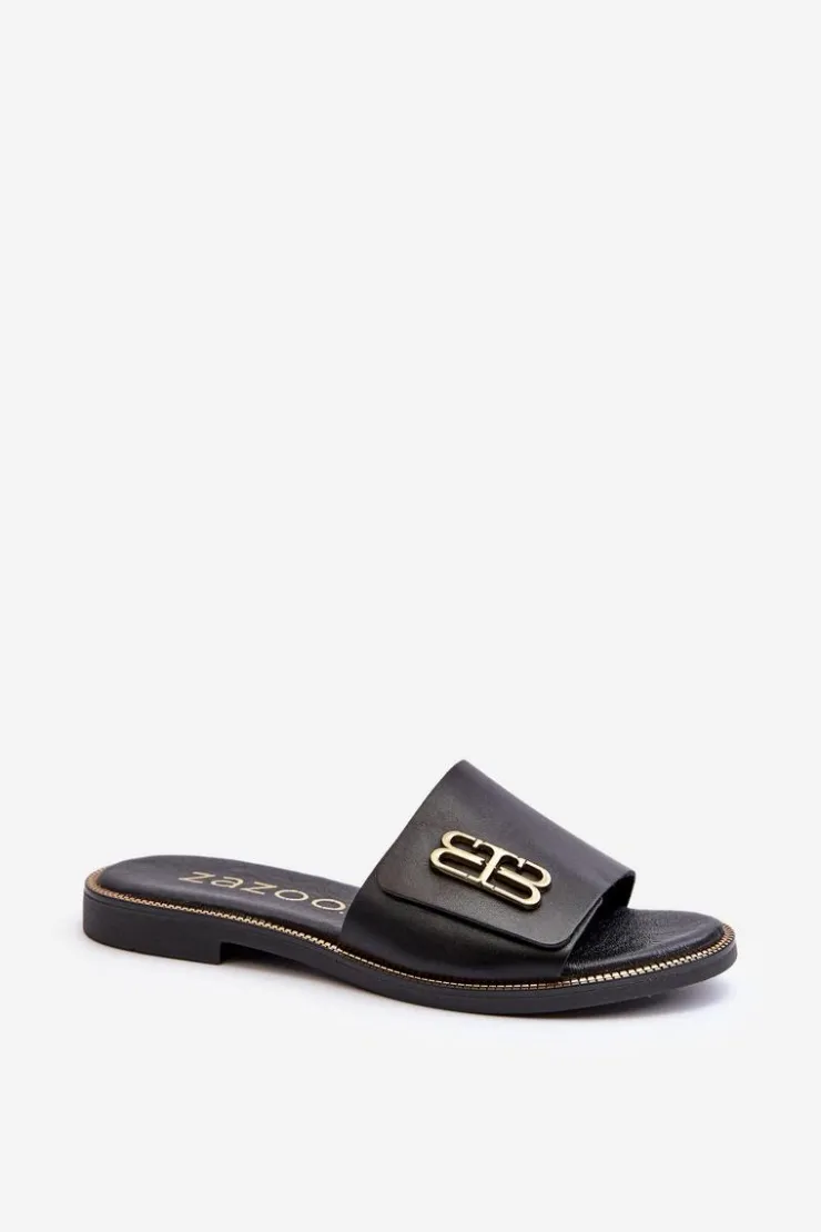 Damskie Zazoo 40384 Eleganckie Skórzane Klapki Damskie Czarne