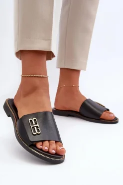 Damskie Zazoo 40384 Eleganckie Skórzane Klapki Damskie Czarne