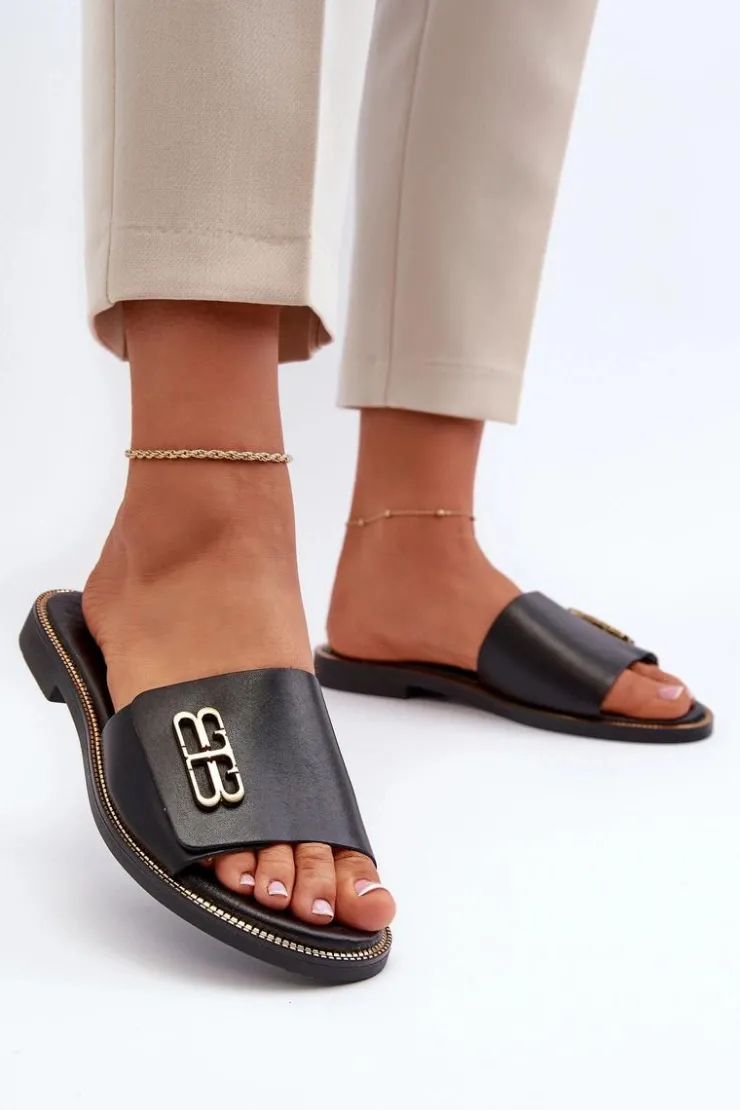 Damskie Zazoo 40384 Eleganckie Skórzane Klapki Damskie Czarne