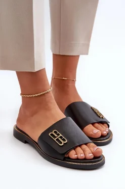 Damskie Zazoo 40384 Eleganckie Skórzane Klapki Damskie Czarne