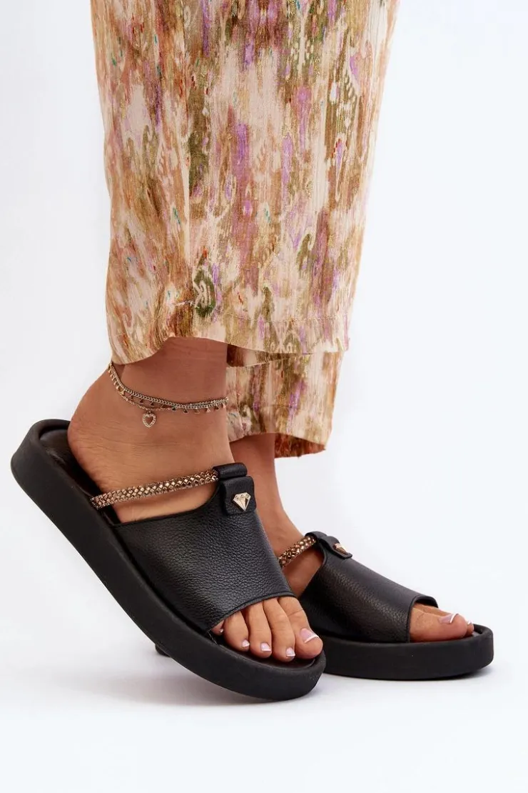 Damskie Zazoo 2896 Klapki Damskie Skórzane Czarne