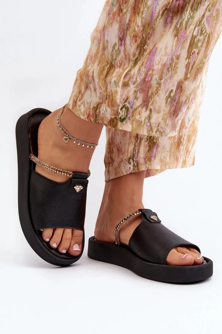 Damskie Zazoo 2896 Klapki Damskie Skórzane Czarne