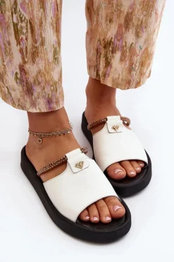 Damskie Zazoo 2896 Klapki Damskie Skórzane Białe