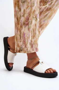 Damskie Zazoo 2896 Klapki Damskie Skórzane Białe