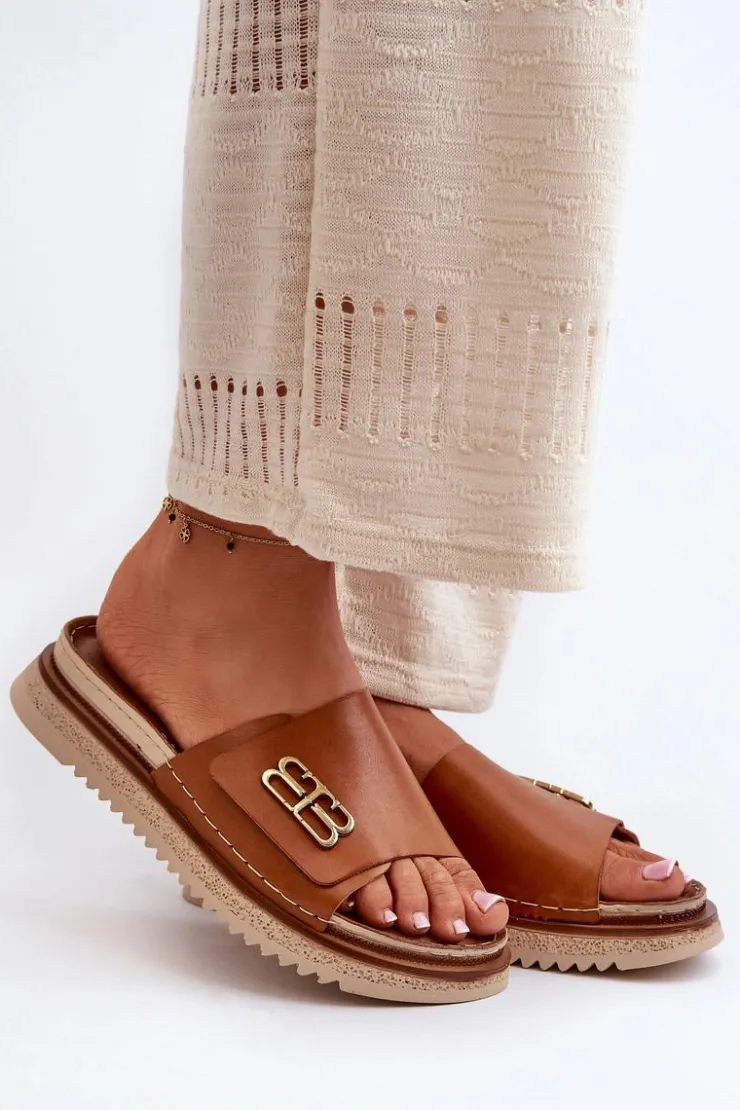 Zazoo Klapki Damskie Klasyczne*50101 Klapki Damskie Skórzane Na Platformie Brązowe