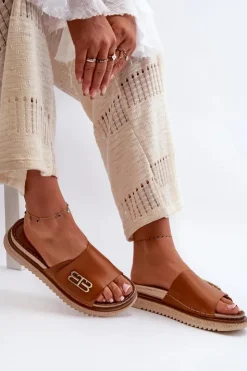 Zazoo Klapki Damskie Klasyczne*50101 Klapki Damskie Skórzane Na Platformie Brązowe