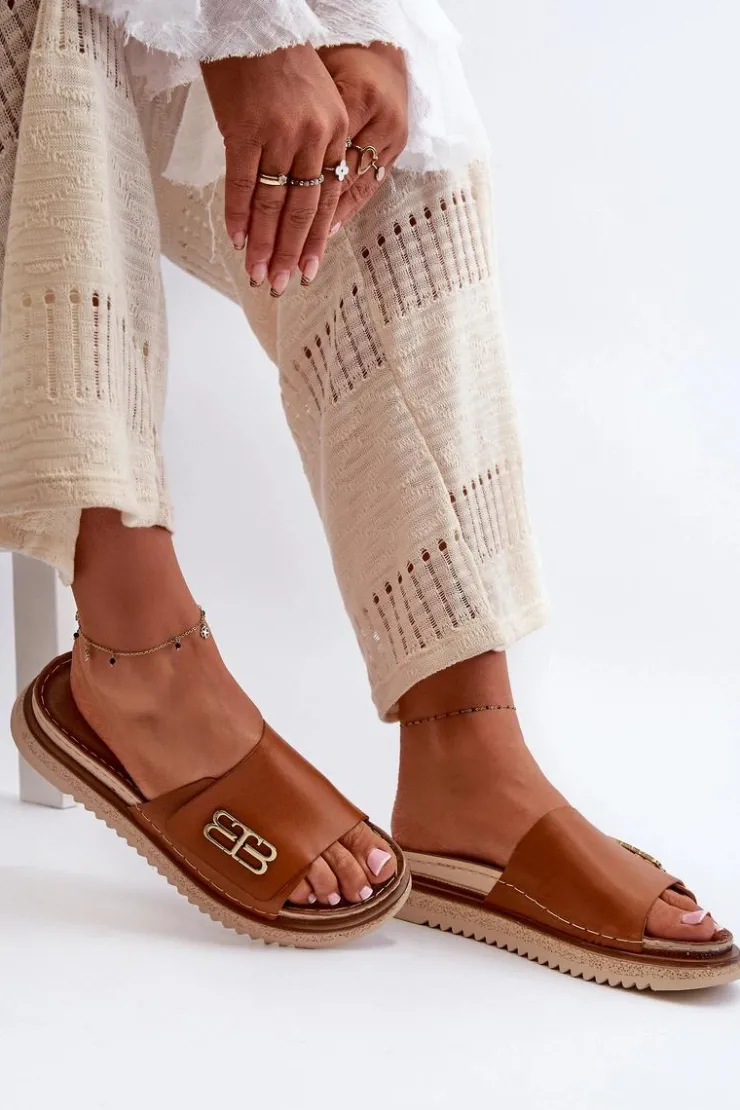 Zazoo Klapki Damskie Klasyczne*50101 Klapki Damskie Skórzane Na Platformie Brązowe