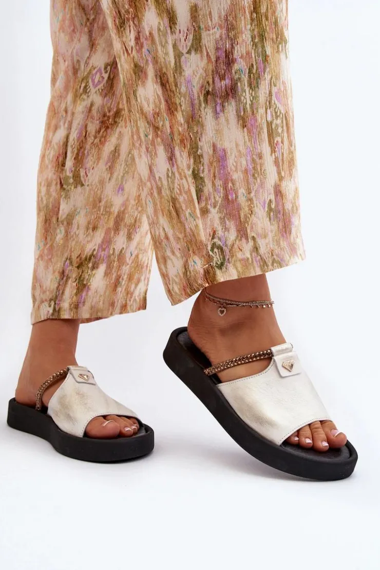 New Zazoo 2896 Klapki Damskie Skórzane Biało-Złote Biały