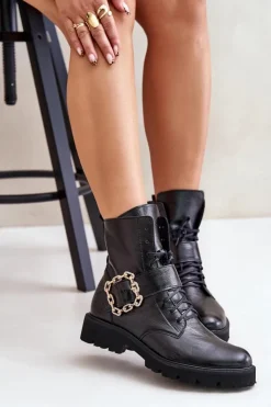 Zazoo Brązowe I Beżowe Botki|Botki Płaskie*2951 Lakierowane Botki Z Ozdobną Klamrą Czarne Czarny