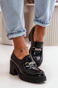 Best Zazoo 20175 Lakierowane Półbuty Damskie Na Słupku Skóra Naturalna Czarne Czarny