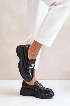 Zazoo Półbuty Skórzane|Mokasyny Damskie Lakierowane*20176 Lakierowane Półbuty Mokasyny Damskie Ze Skóry Naturalnej Czarne Czarny