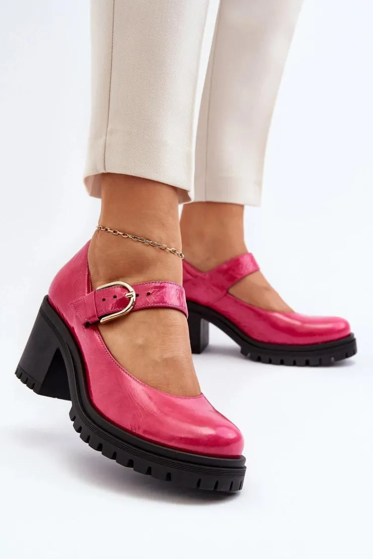 Best Zazoo 20166 Lakierowane Skórzane Czółenka Fuksja Różowy