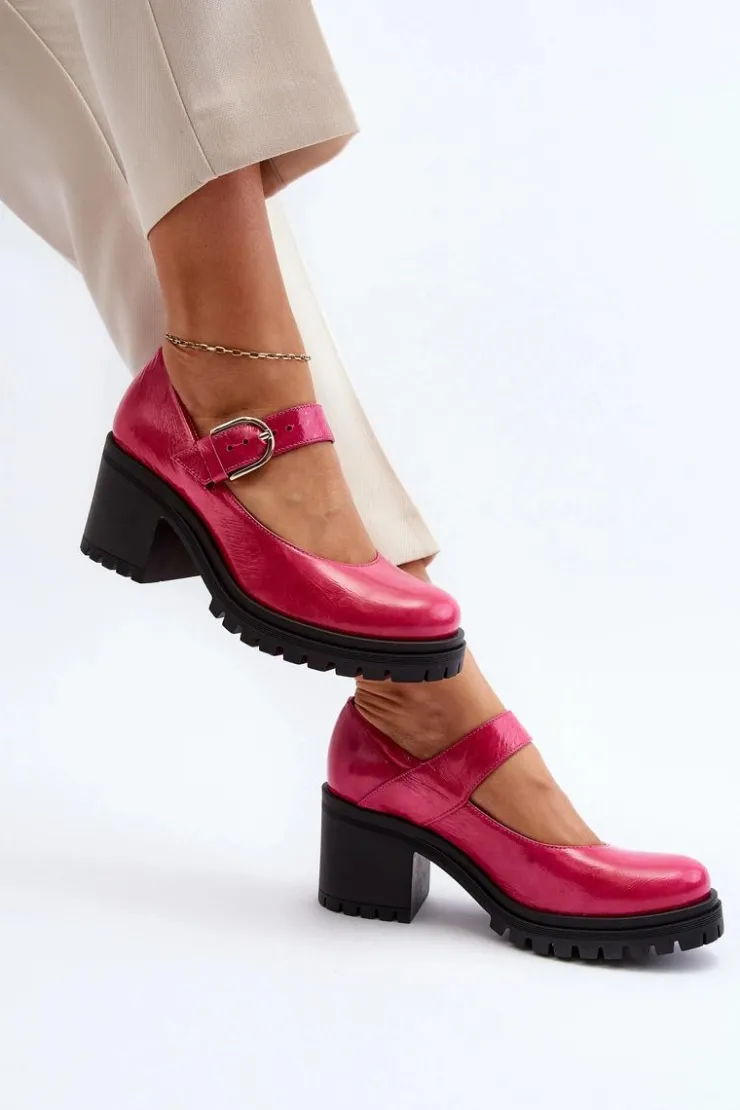 Best Zazoo 20166 Lakierowane Skórzane Czółenka Fuksja Różowy