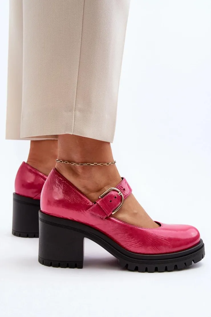 Best Zazoo 20166 Lakierowane Skórzane Czółenka Fuksja Różowy