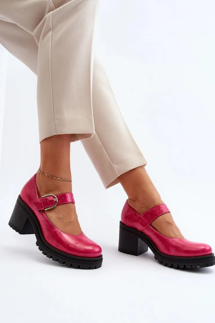 Best Zazoo 20166 Lakierowane Skórzane Czółenka Fuksja Różowy