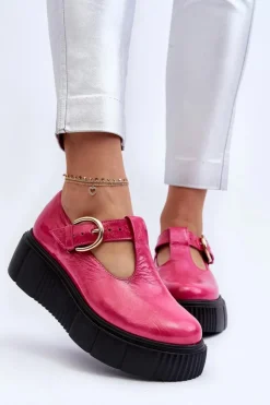 Best Zazoo 20102 Modne Lakierowane Półbuty Na Masywnej Platformie Fuksja