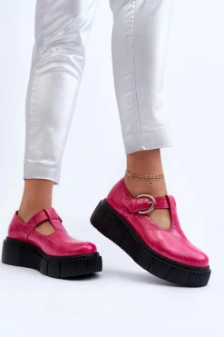 Best Zazoo 20102 Modne Lakierowane Półbuty Na Masywnej Platformie Fuksja