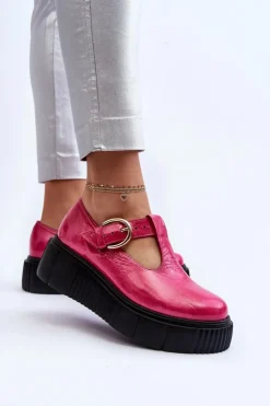 Best Zazoo 20102 Modne Lakierowane Półbuty Na Masywnej Platformie Fuksja
