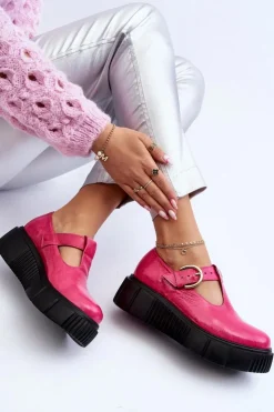 Best Zazoo 20102 Modne Lakierowane Półbuty Na Masywnej Platformie Fuksja