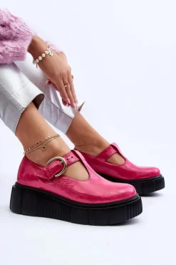 Best Zazoo 20102 Modne Lakierowane Półbuty Na Masywnej Platformie Fuksja