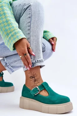 Zazoo Półbuty Lakierowane|Półbuty Skórzane*20102 Modne Zamszowe Półbuty Na Masywnej Platformie Zielone
