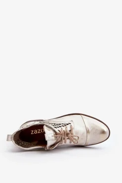 Zazoo Botki Wiosenne|Botki Skórzane*2878 Niskie Ażurowe Botki Skórzane Damskie Srebrne