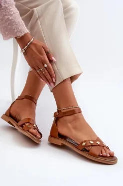 Zazoo Sandały Płaskie*40378 Płaskie Skórzane Sandały Damskie Brązowe