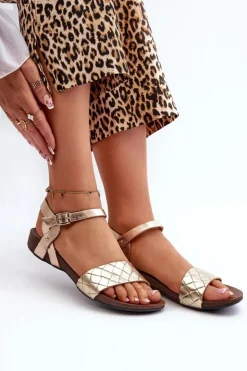 Zazoo Sandały Płaskie*40027 Płaskie Skórzane Sandały Damskie Złote