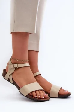 Damskie Zazoo 40027 Płaskie Skórzane Sandały Damskie Beżowe