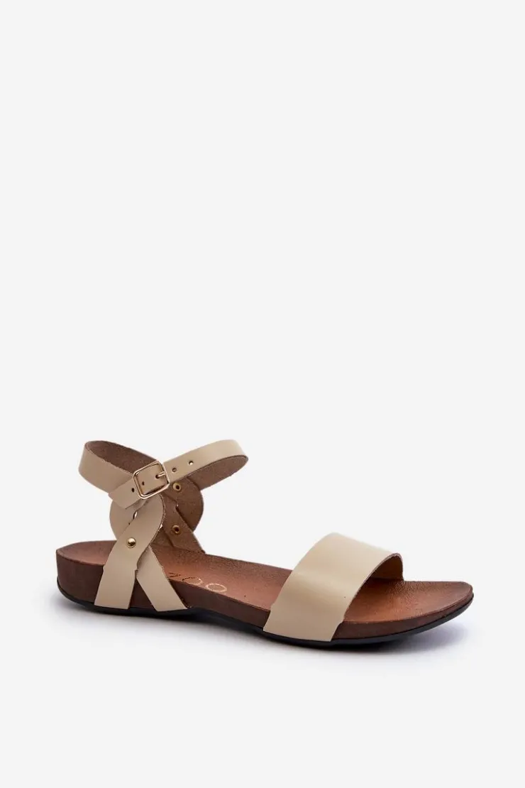 Damskie Zazoo 40027 Płaskie Skórzane Sandały Damskie Beżowe