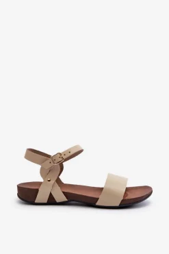 Damskie Zazoo 40027 Płaskie Skórzane Sandały Damskie Beżowe